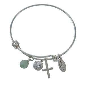 Footnotes Sterling Silver Extraordinary Faith Cross Charm Slide Bracelet 7.5"